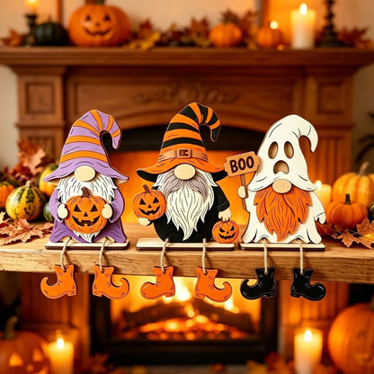 1/3 Pieces3D Fall Halloween Wooden PumpkinGnome Desktop Decoration With Swinging RopeBoots, Witch Hat, Skull, Ghost, Maple Leaf FarmhouseLayered Tray, Perfect For Fall Thanksgiving, WallDecoration, Party Decoration