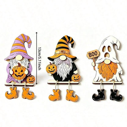 1/3 Pieces3D Fall Halloween Wooden PumpkinGnome Desktop Decoration With Swinging RopeBoots, Witch Hat, Skull, Ghost, Maple Leaf FarmhouseLayered Tray, Perfect For Fall Thanksgiving, WallDecoration, Party Decoration