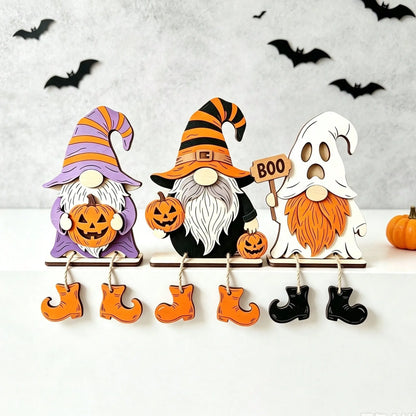 1/3 Pieces3D Fall Halloween Wooden PumpkinGnome Desktop Decoration With Swinging RopeBoots, Witch Hat, Skull, Ghost, Maple Leaf FarmhouseLayered Tray, Perfect For Fall Thanksgiving, WallDecoration, Party Decoration