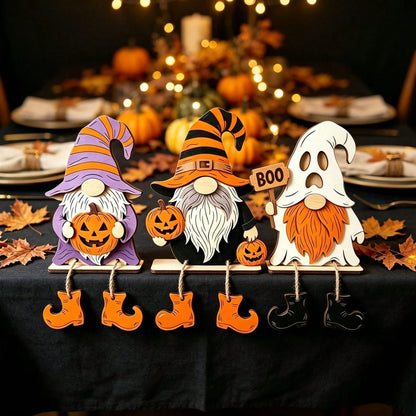 1/3 Pieces3D Fall Halloween Wooden PumpkinGnome Desktop Decoration With Swinging RopeBoots, Witch Hat, Skull, Ghost, Maple Leaf FarmhouseLayered Tray, Perfect For Fall Thanksgiving, WallDecoration, Party Decoration