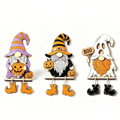 1/3 Pieces3D Fall Halloween Wooden PumpkinGnome Desktop Decoration With Swinging RopeBoots, Witch Hat, Skull, Ghost, Maple Leaf FarmhouseLayered Tray, Perfect For Fall Thanksgiving, WallDecoration, Party Decoration