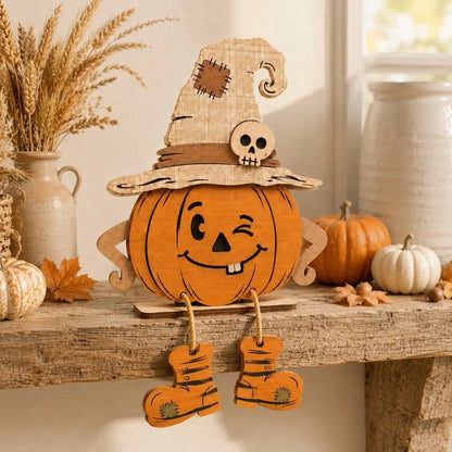1/3 Pieces3D Fall Halloween Wooden PumpkinGnome Desktop Decoration With Swinging RopeBoots, Witch Hat, Skull, Ghost, Maple Leaf FarmhouseLayered Tray, Perfect For Fall Thanksgiving, WallDecoration, Party Decoration